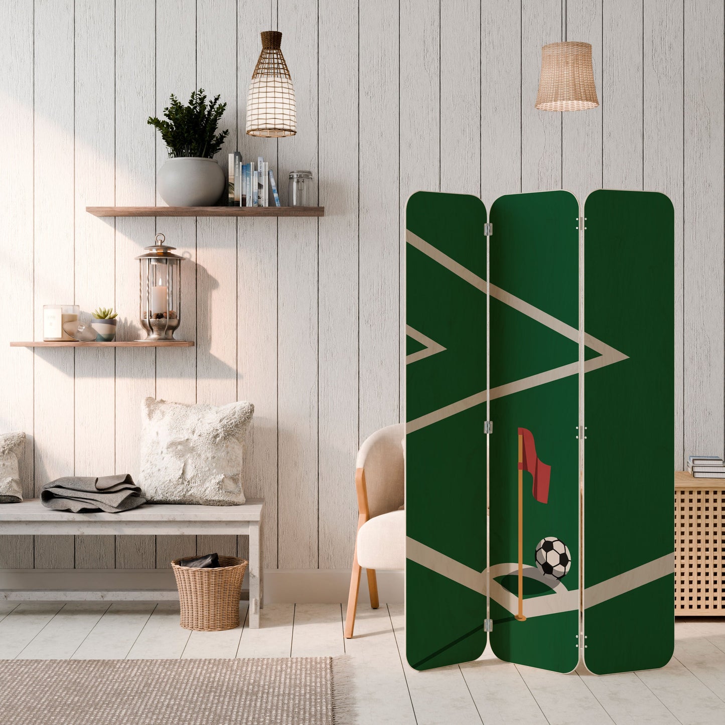 FOOTBALL ACTION 3-Panel Plywood Room Divider