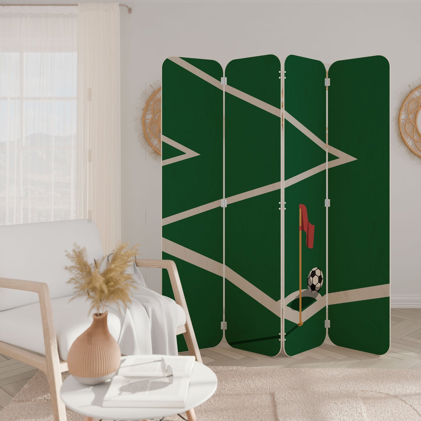 FOOTBALL ACTION 4-Panel Plywood Room Divider