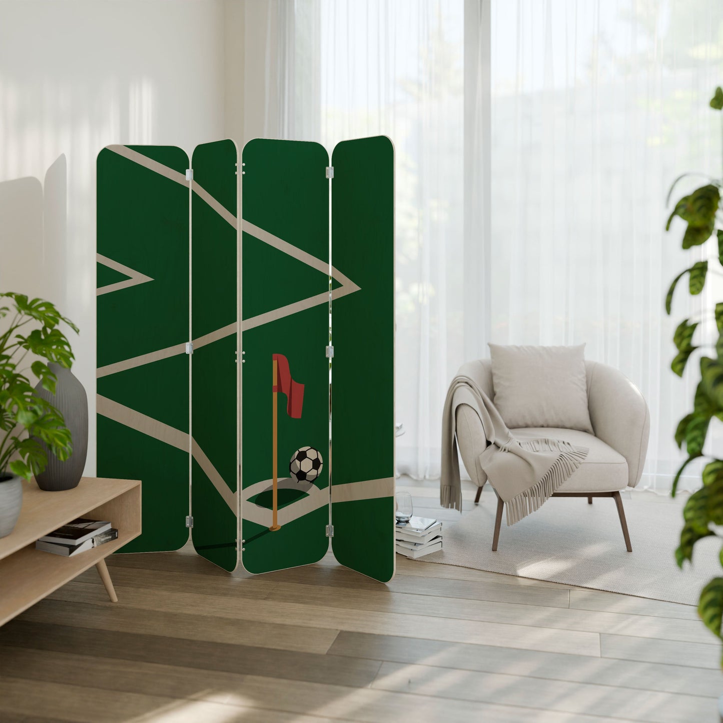 FOOTBALL ACTION 4-Panel Plywood Room Divider