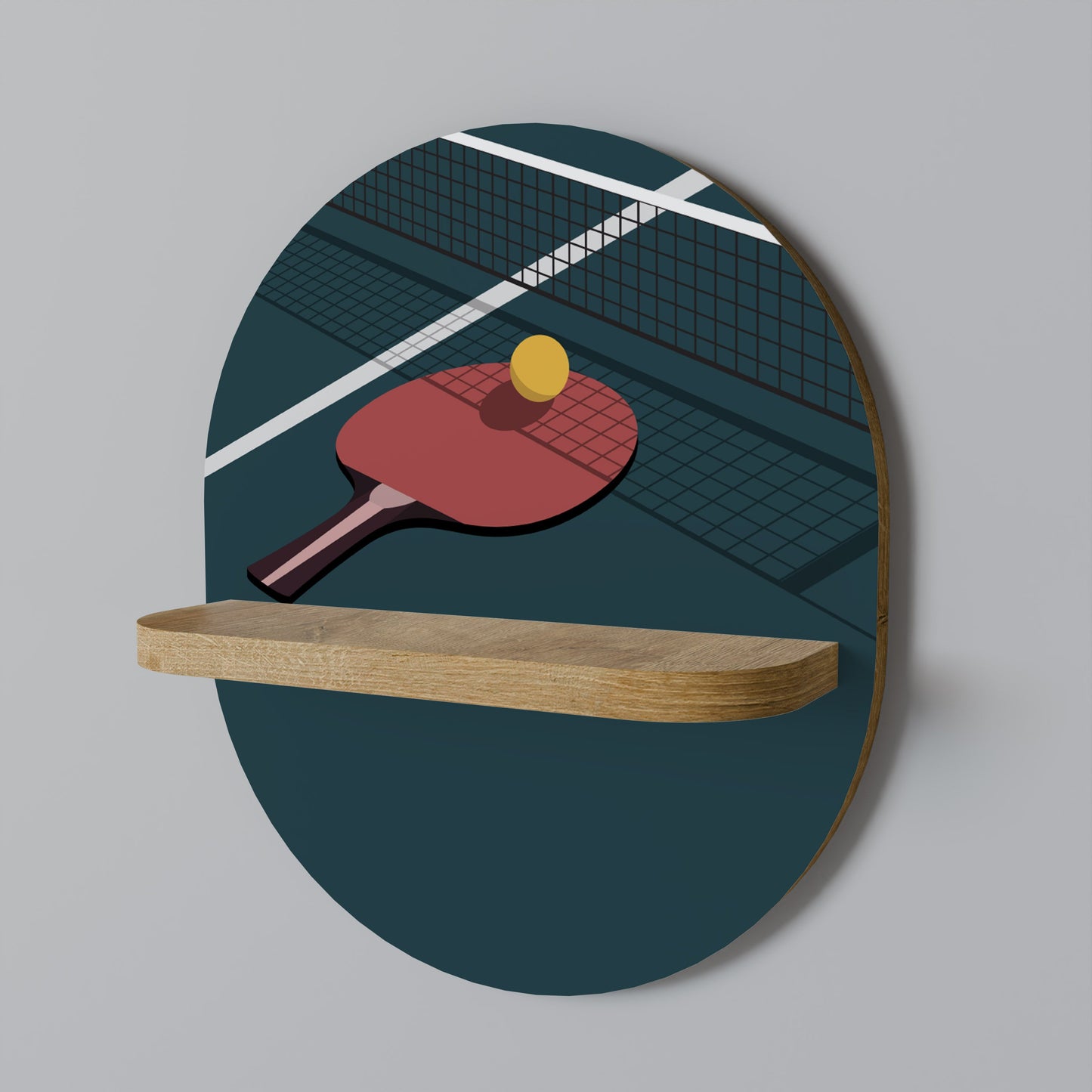 PING- PONG GAME Oval Art Shelf In Oak Effect