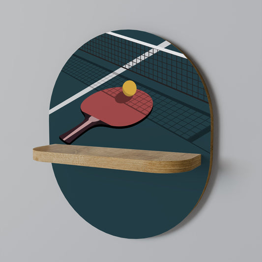 PING- PONG GAME Oval Art Shelf In Oak Effect