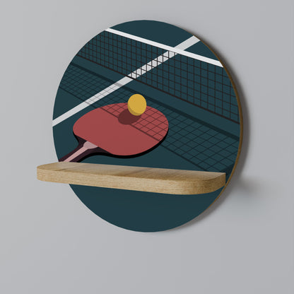 PING- PONG GAME Round Art Shelf In Oak Effect