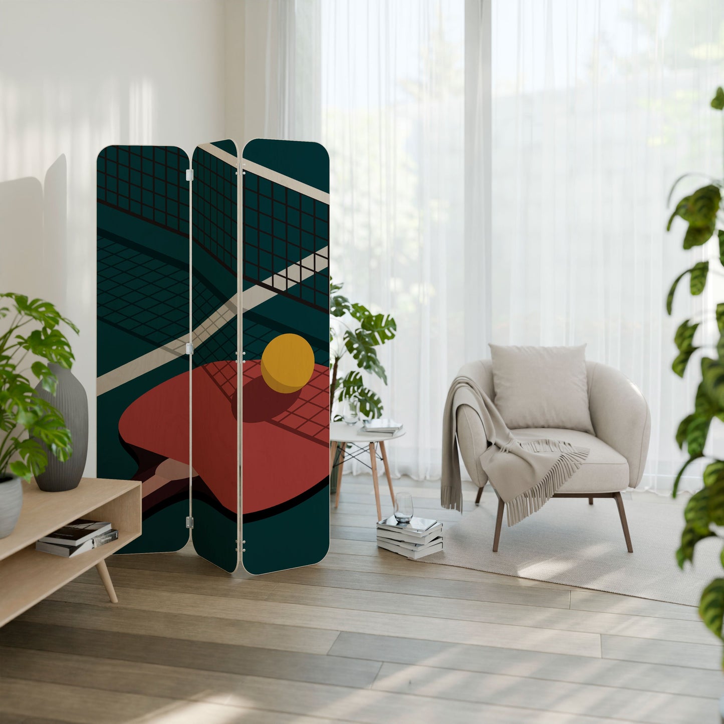 PING- PONG GAME 3-Panel Plywood Room Divider