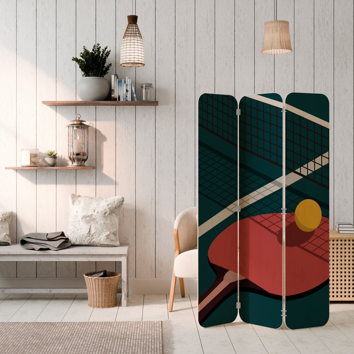 PING- PONG GAME 3-Panel Plywood Room Divider