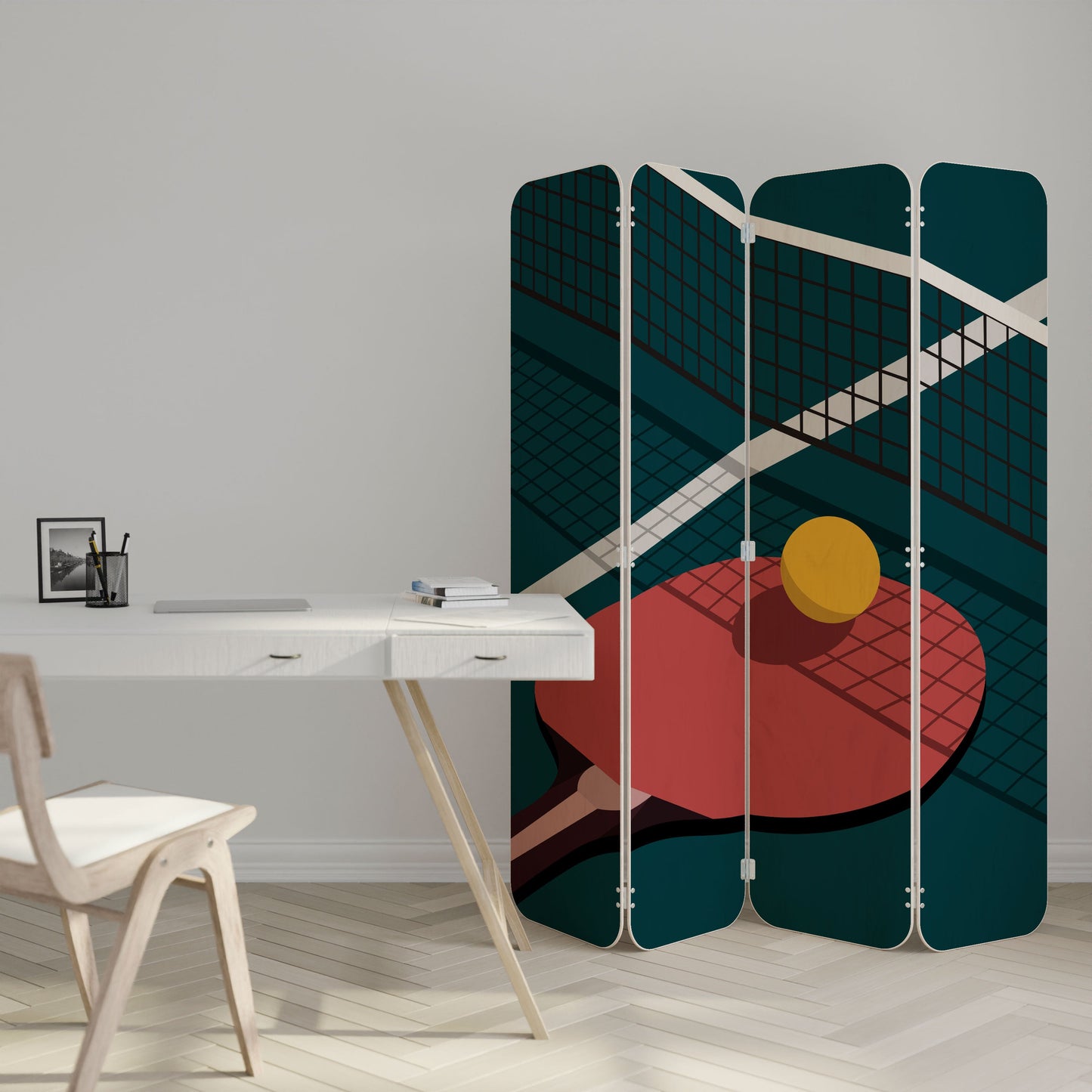 PING- PONG GAME 4-Panel Plywood Room Divider