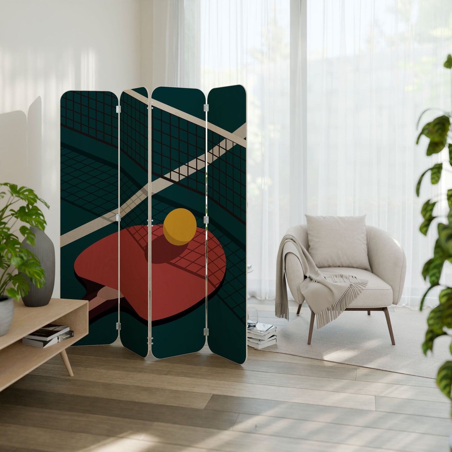 PING- PONG GAME 4-Panel Plywood Room Divider