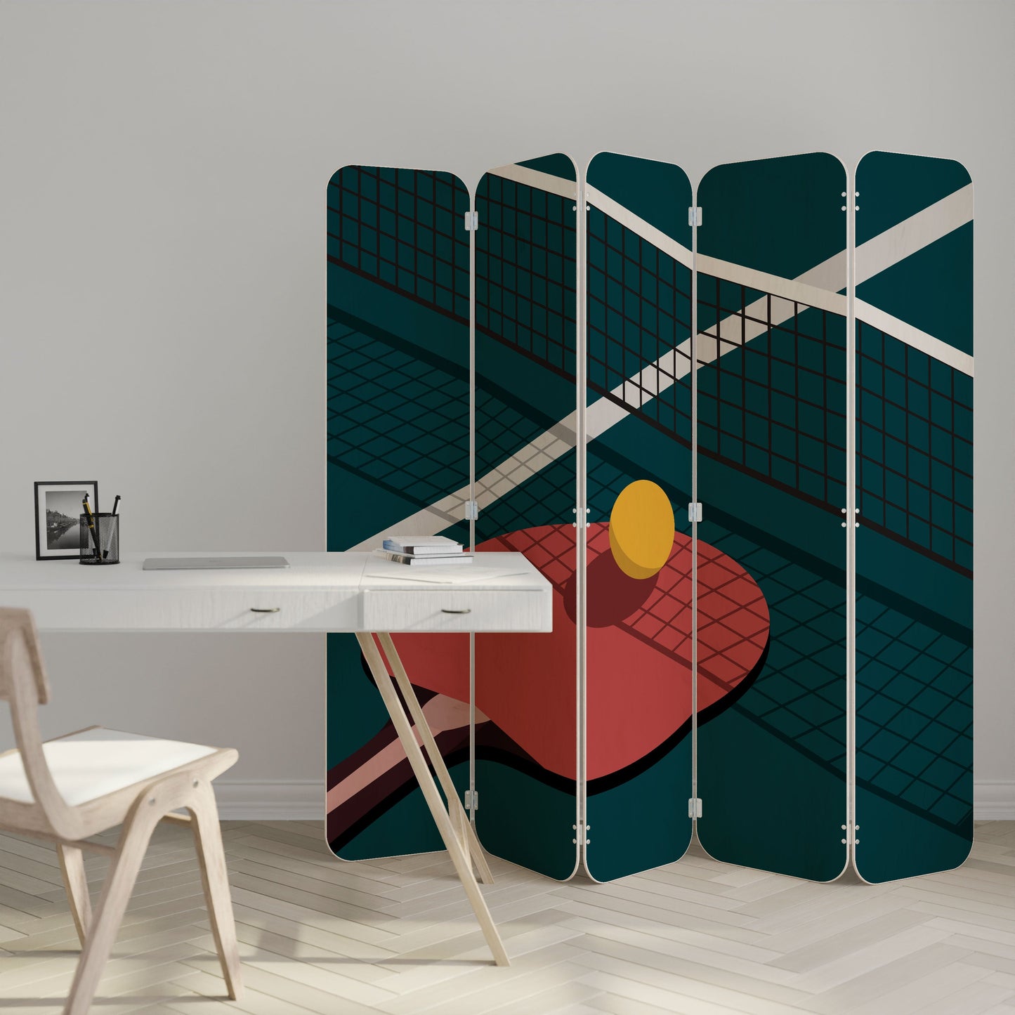 PING- PONG GAME 5-Panel Plywood Room Divider