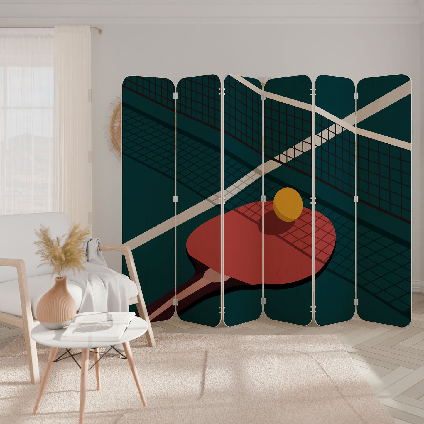 PING- PONG GAME 6-Panel Plywood Room Divider