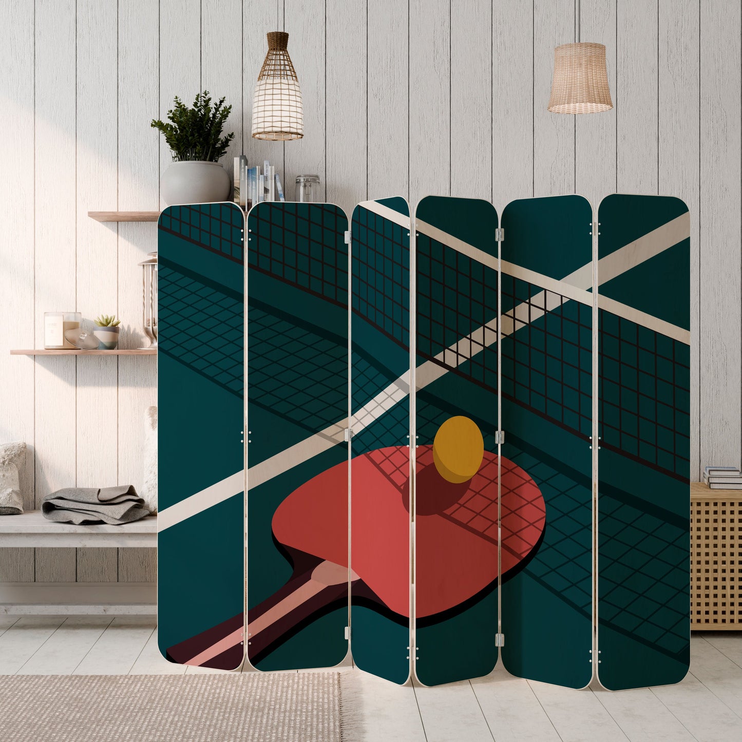 PING- PONG GAME 6-Panel Plywood Room Divider