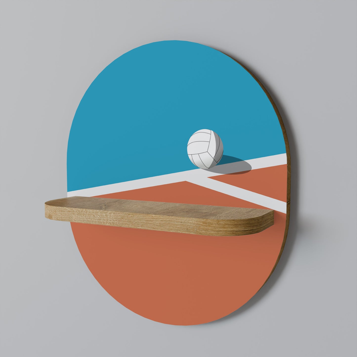 VOLLEYBALL TIME Oval Art Shelf In Oak Effect