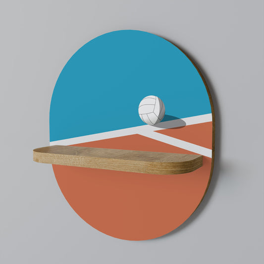 VOLLEYBALL TIME Oval Art Shelf In Oak Effect