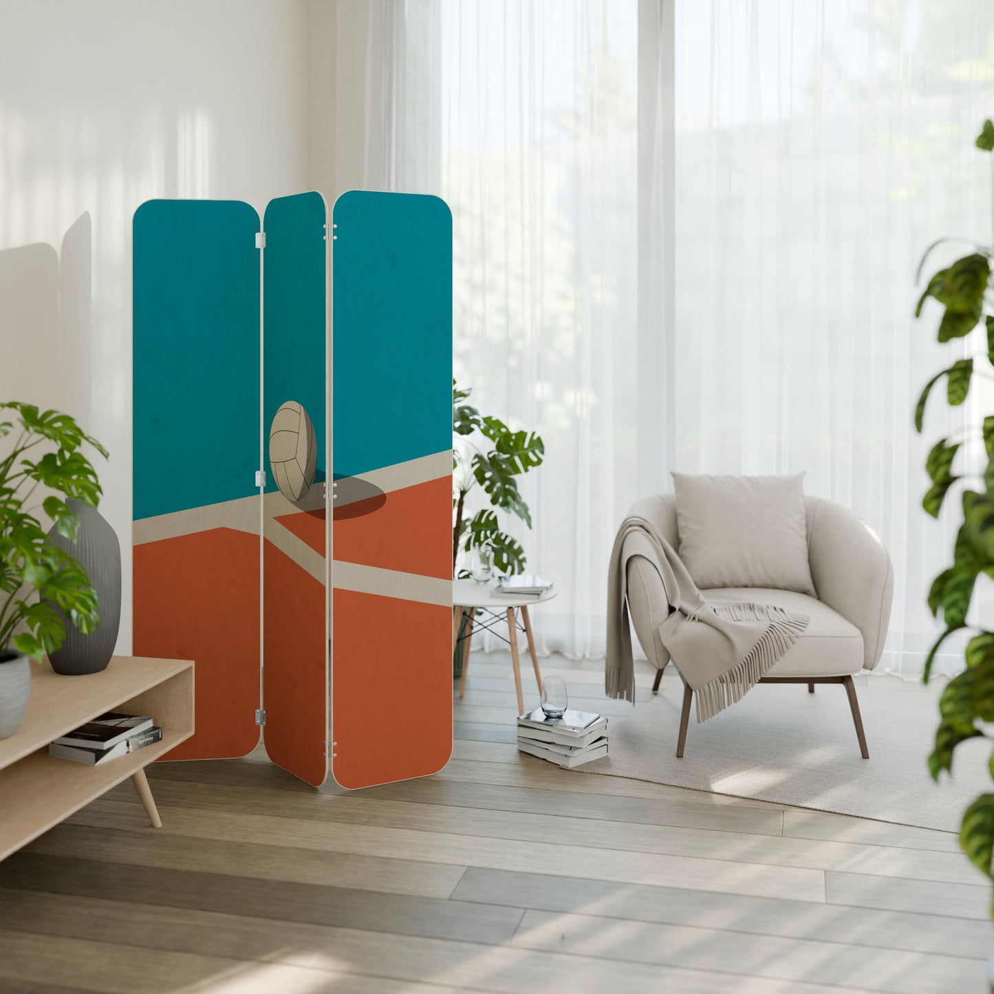 VOLLEYBALL TIME 3-Panel Plywood Room Divider