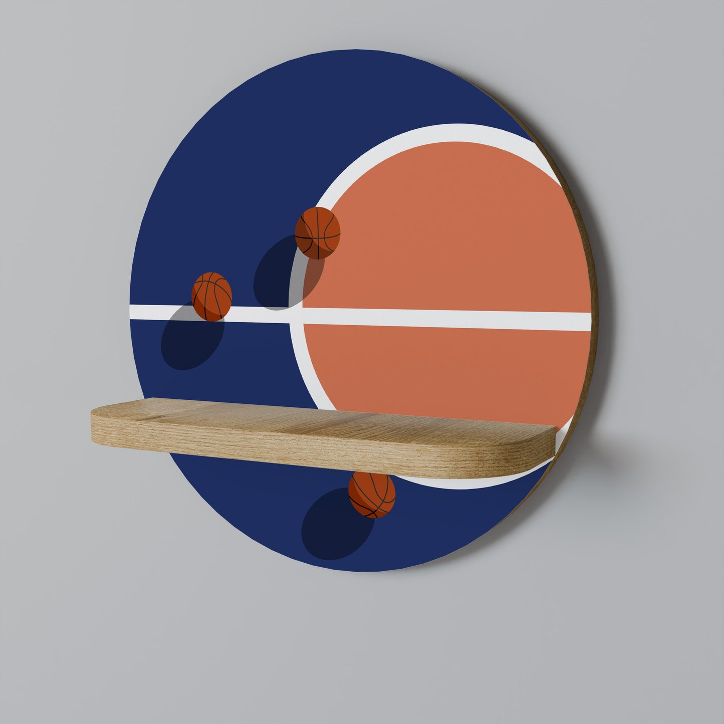 BASKETBALL CHALLENGE Round Art Shelf In Oak Effect