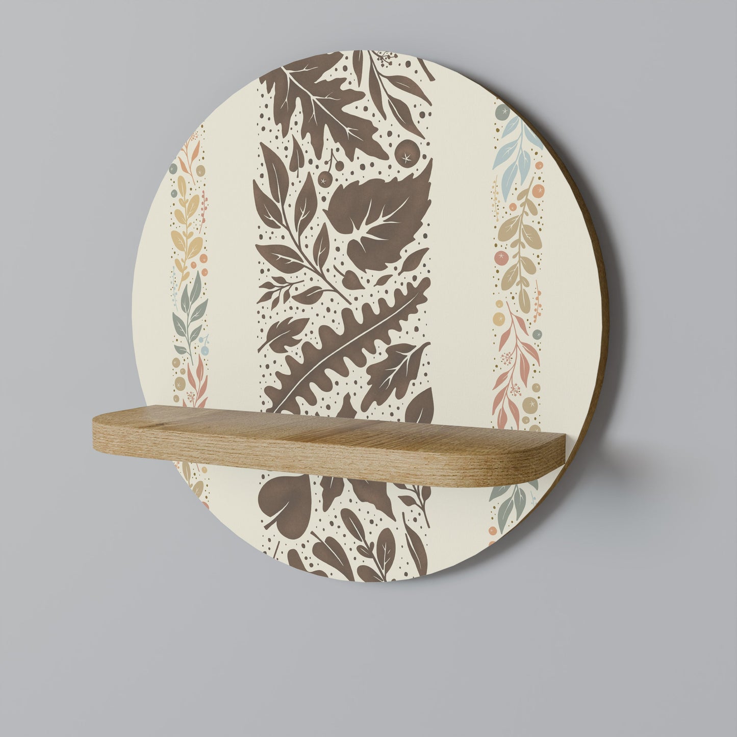 FOLIAGE TALES Round Art Shelf In Oak Effect