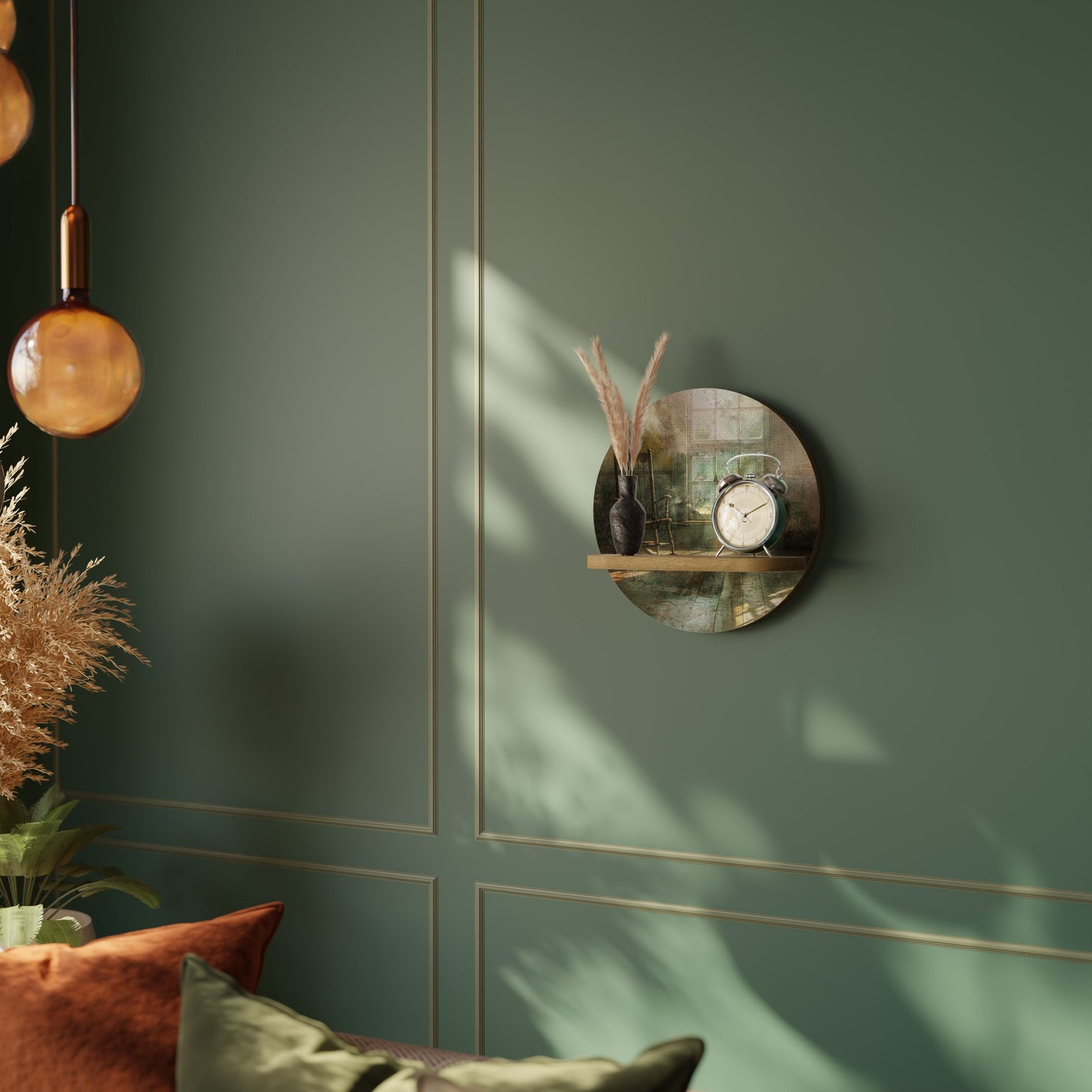 SUNLIT STILLNESS Round Art Shelf In Oak Effect