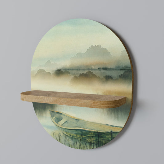 MORNING BY THE LAKE Oval Art Shelf In Oak Effect