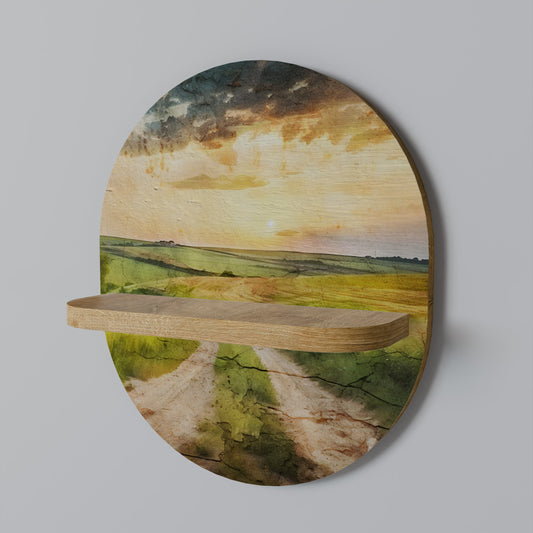 SUNSET PATH Oval Art Shelf In Oak Effect