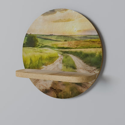 SUNSET PATH Round Art Shelf In Oak Effect