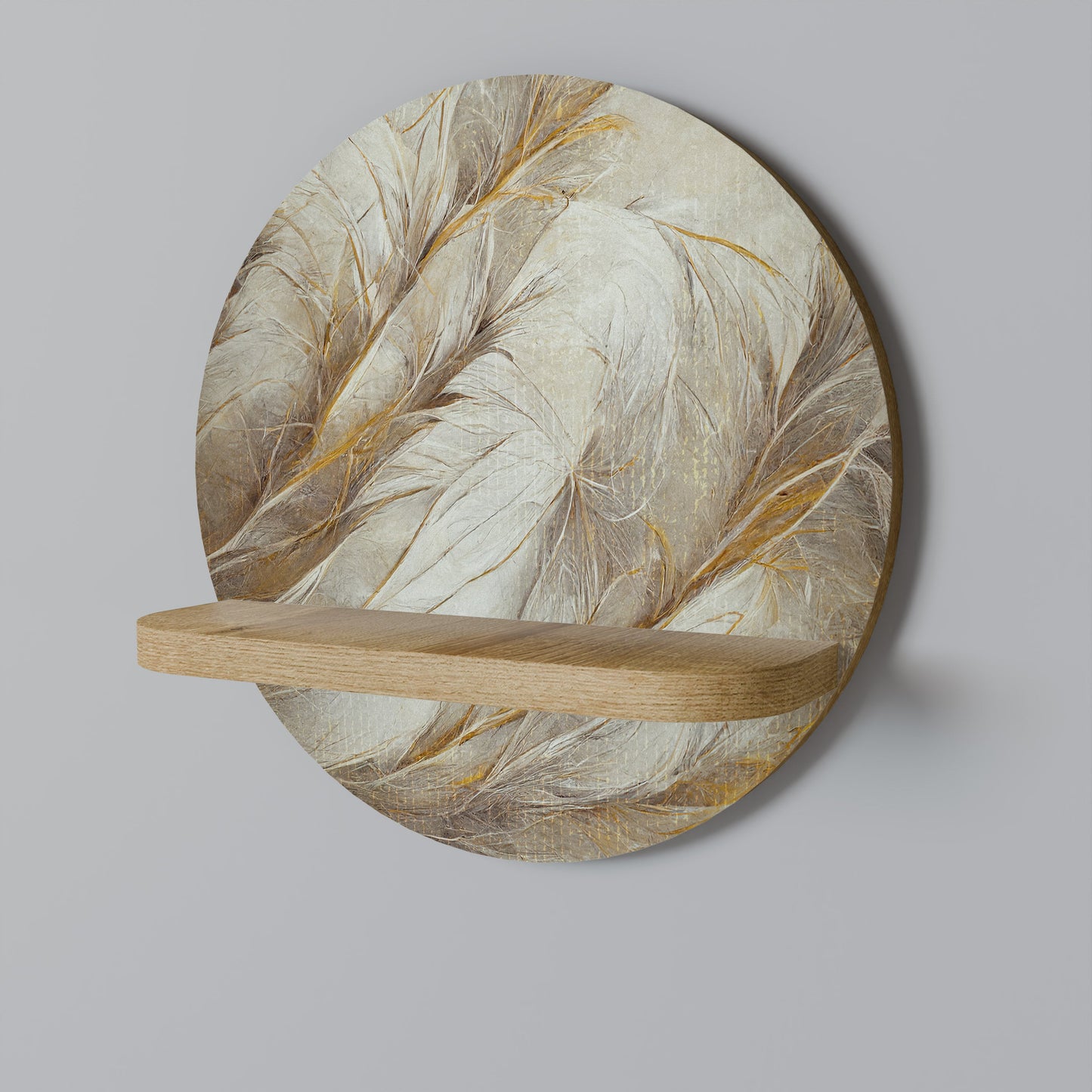 SOFT PLUMAGE Round Art Shelf In Oak Effect