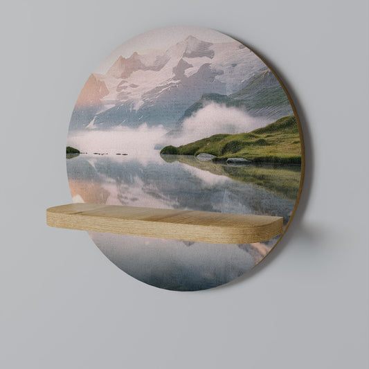 FOGGY HORIZON Round Art Shelf In Oak Effect