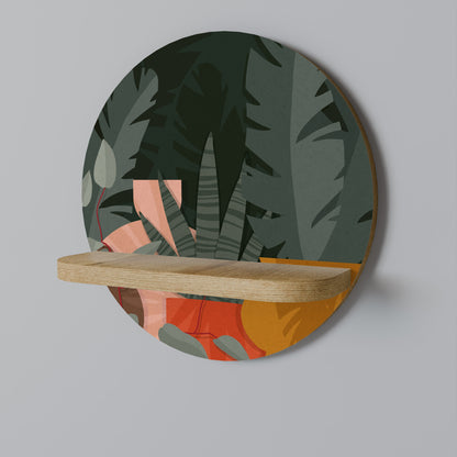 TROPICAL COMPOSITION Round Art Shelf In Oak Effect