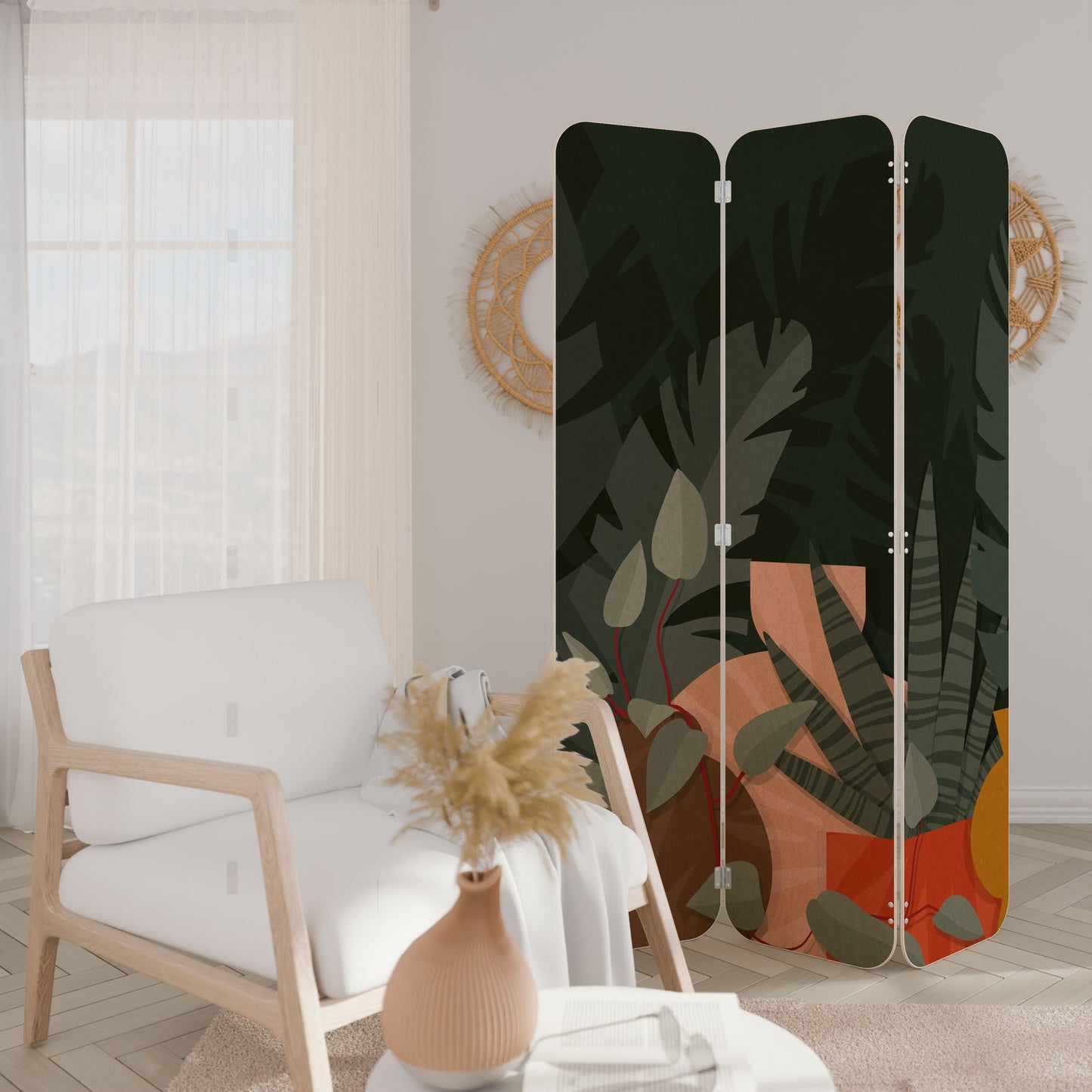 TROPICAL COMPOSITION 3-Panel Plywood Room Divider