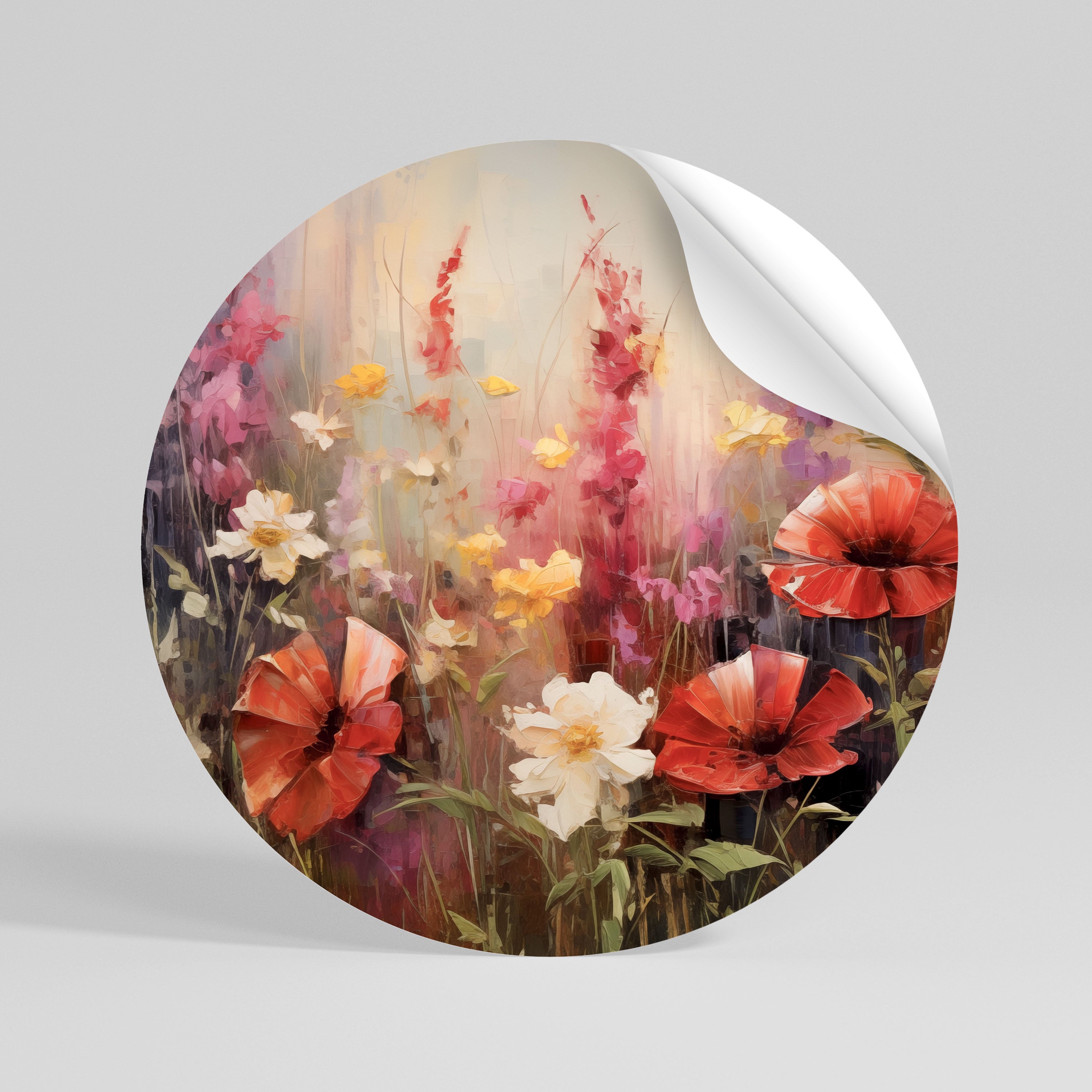 VIBRANT BLOOM SYMPHONY Peel and Stick Round Sticker