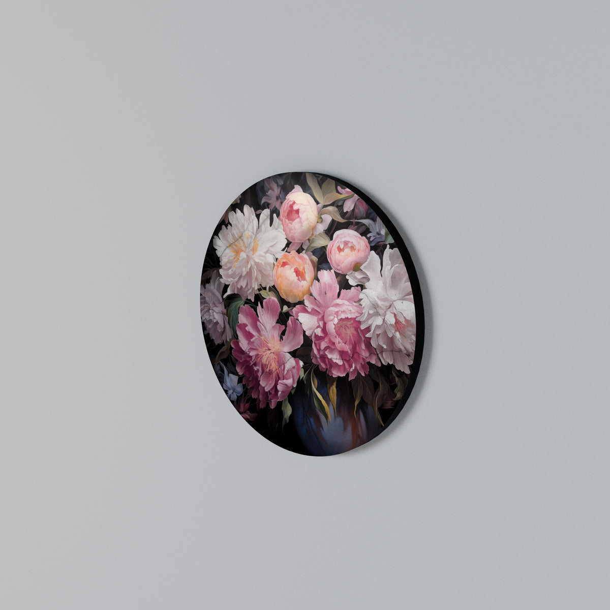 CRASHED PEONIES Arte de pared redondo