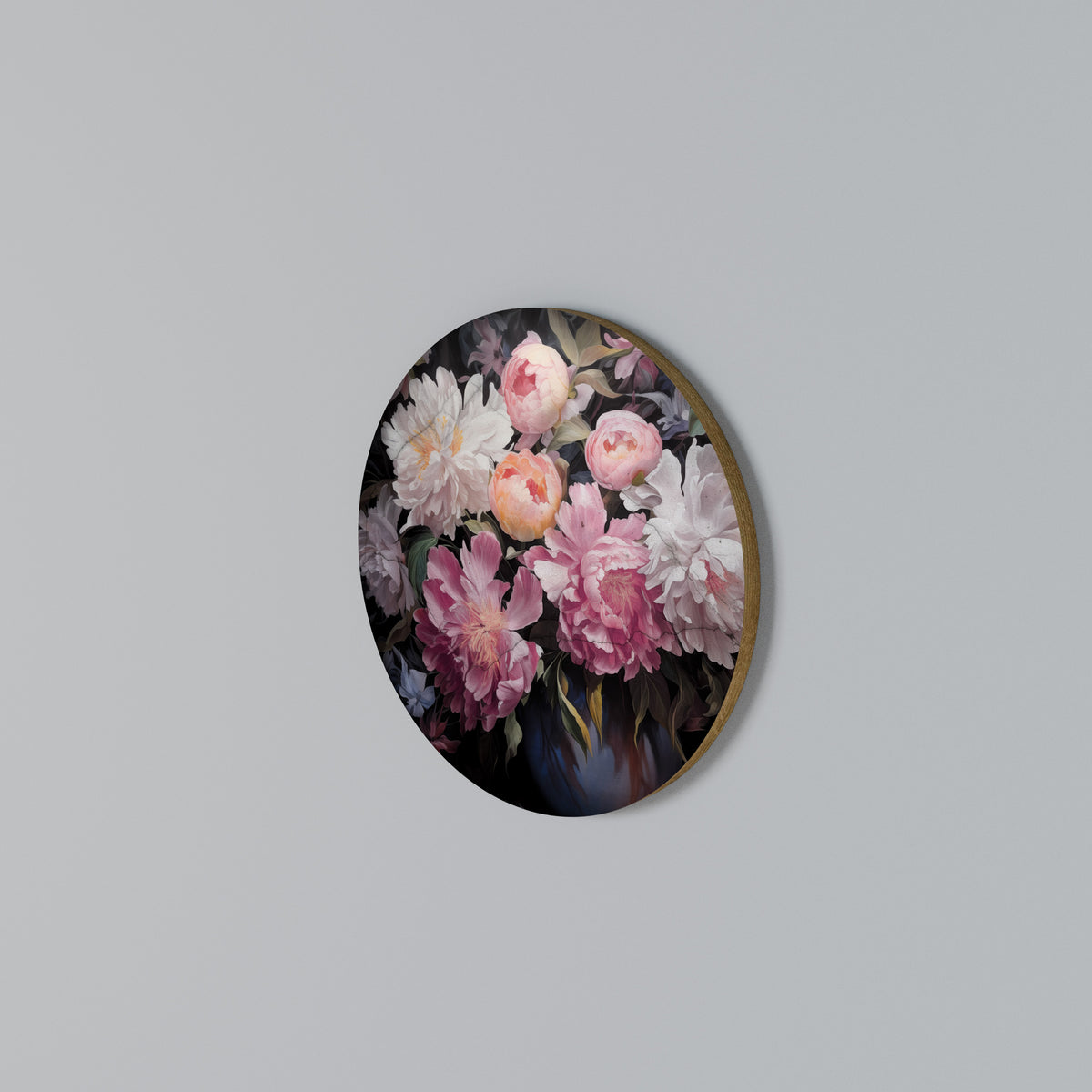 CRASHED PEONIES Arte de pared redondo