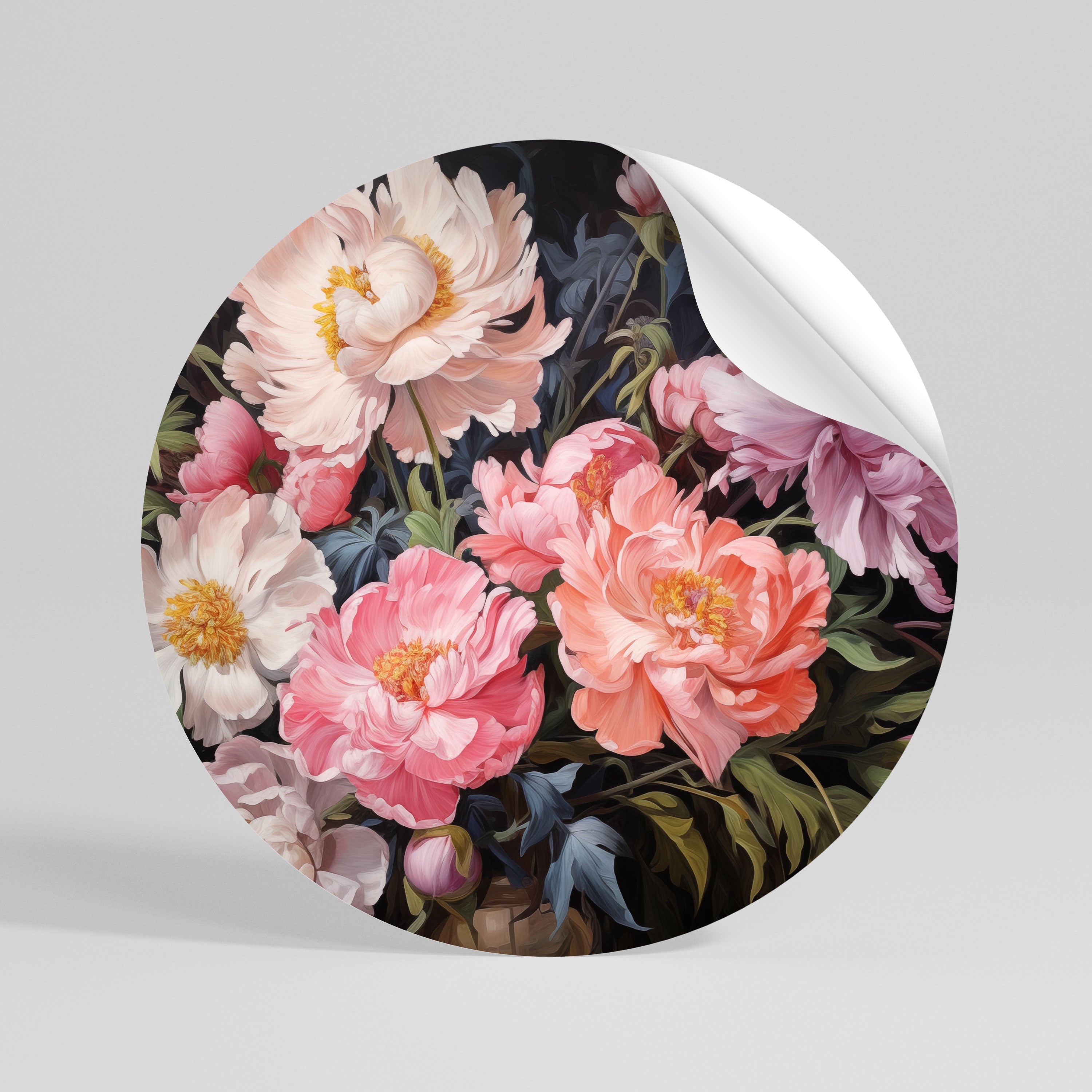 PEONIES BLOSSOM Peel and Stick Round Sticker