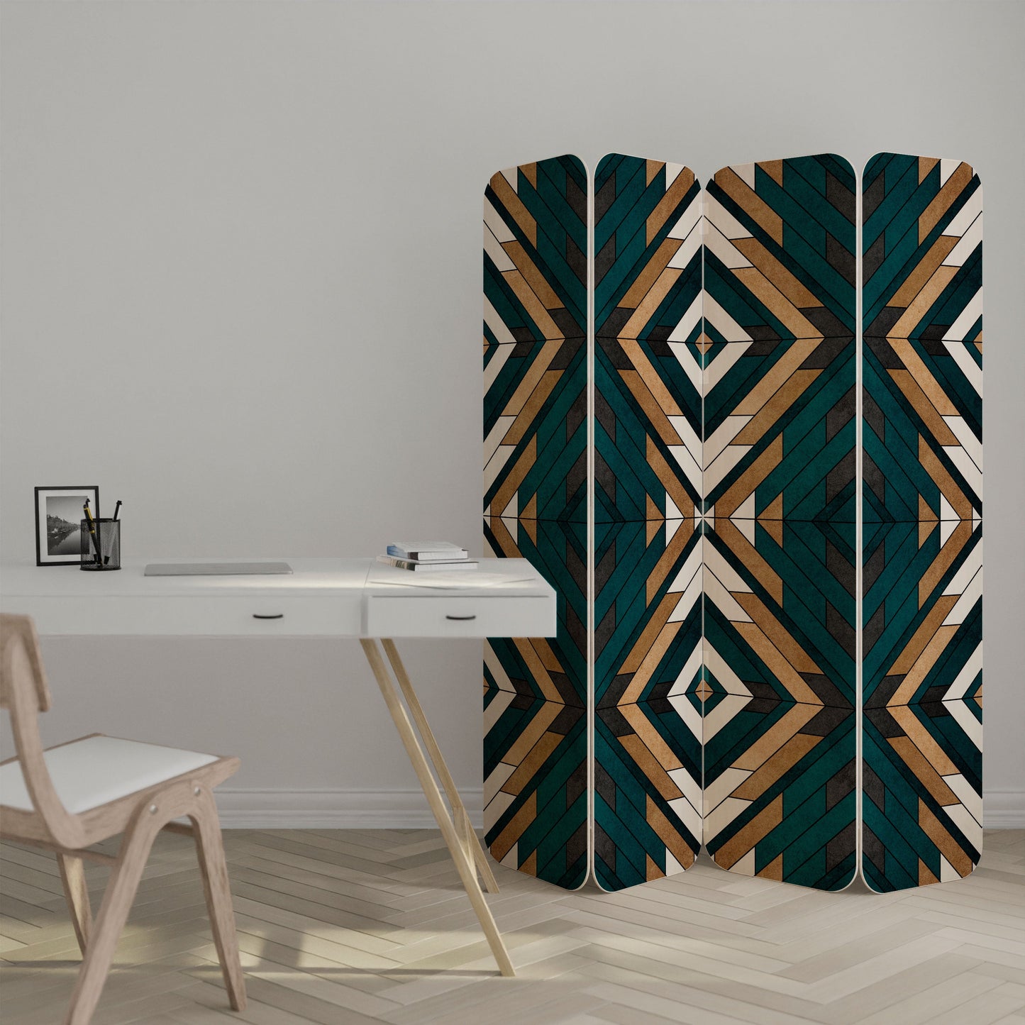 ARTISTIC GEOMETRY 4-Panel Plywood Room Divider