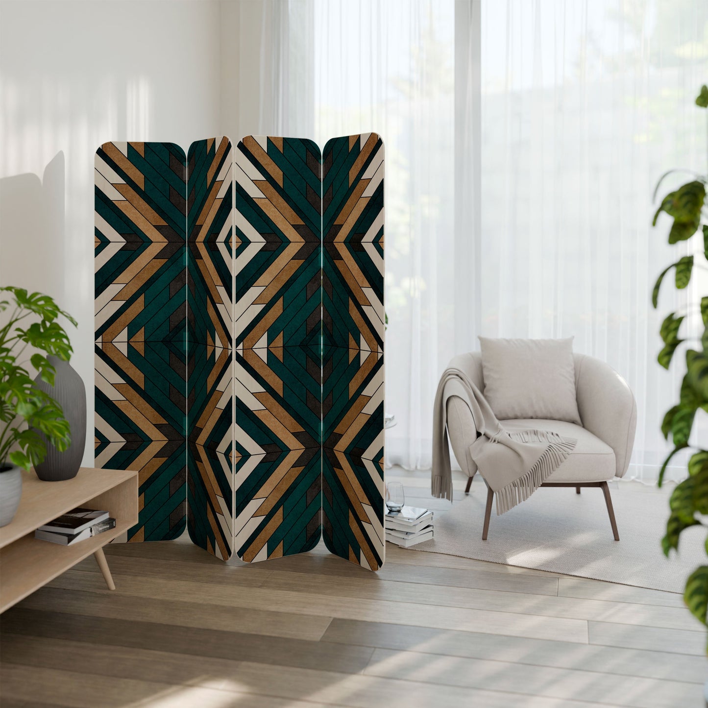 ARTISTIC GEOMETRY 4-Panel Plywood Room Divider