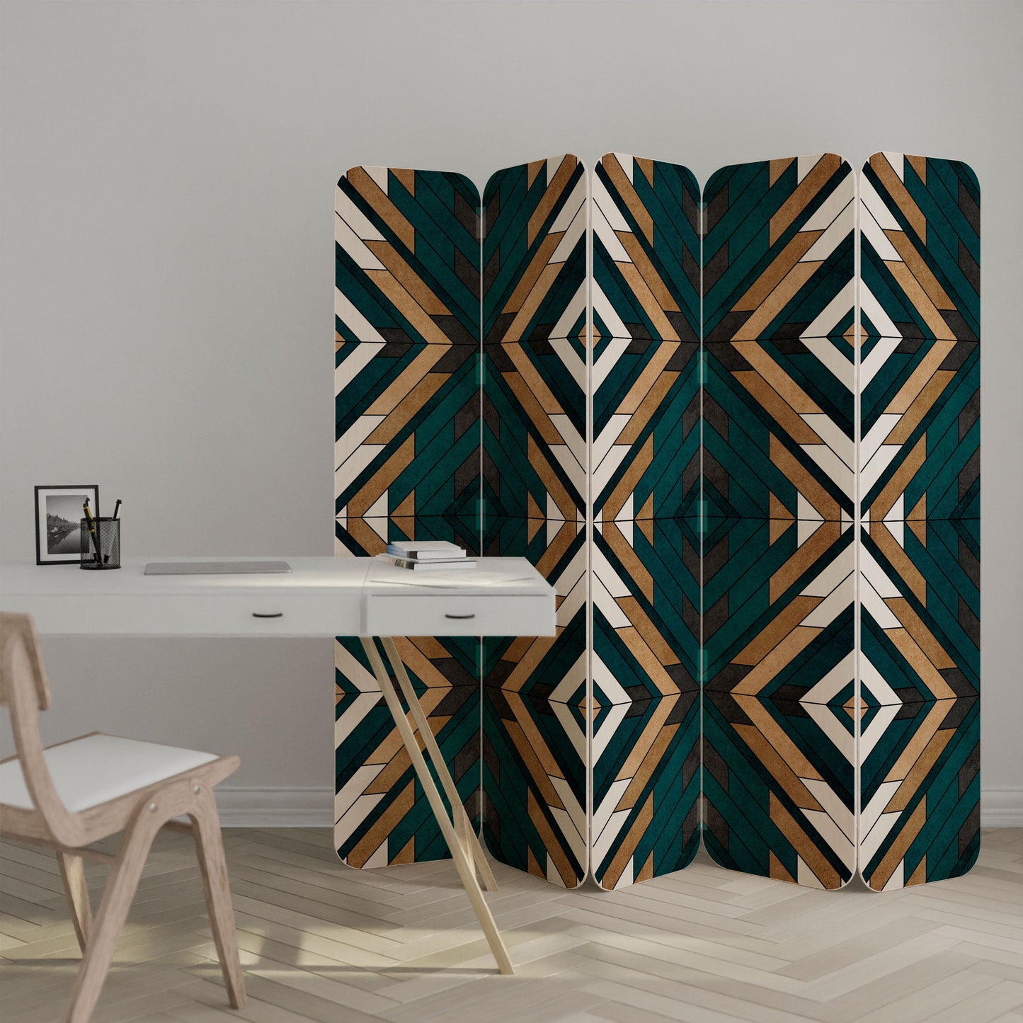 ARTISTIC GEOMETRY 5-Panel Plywood Room Divider