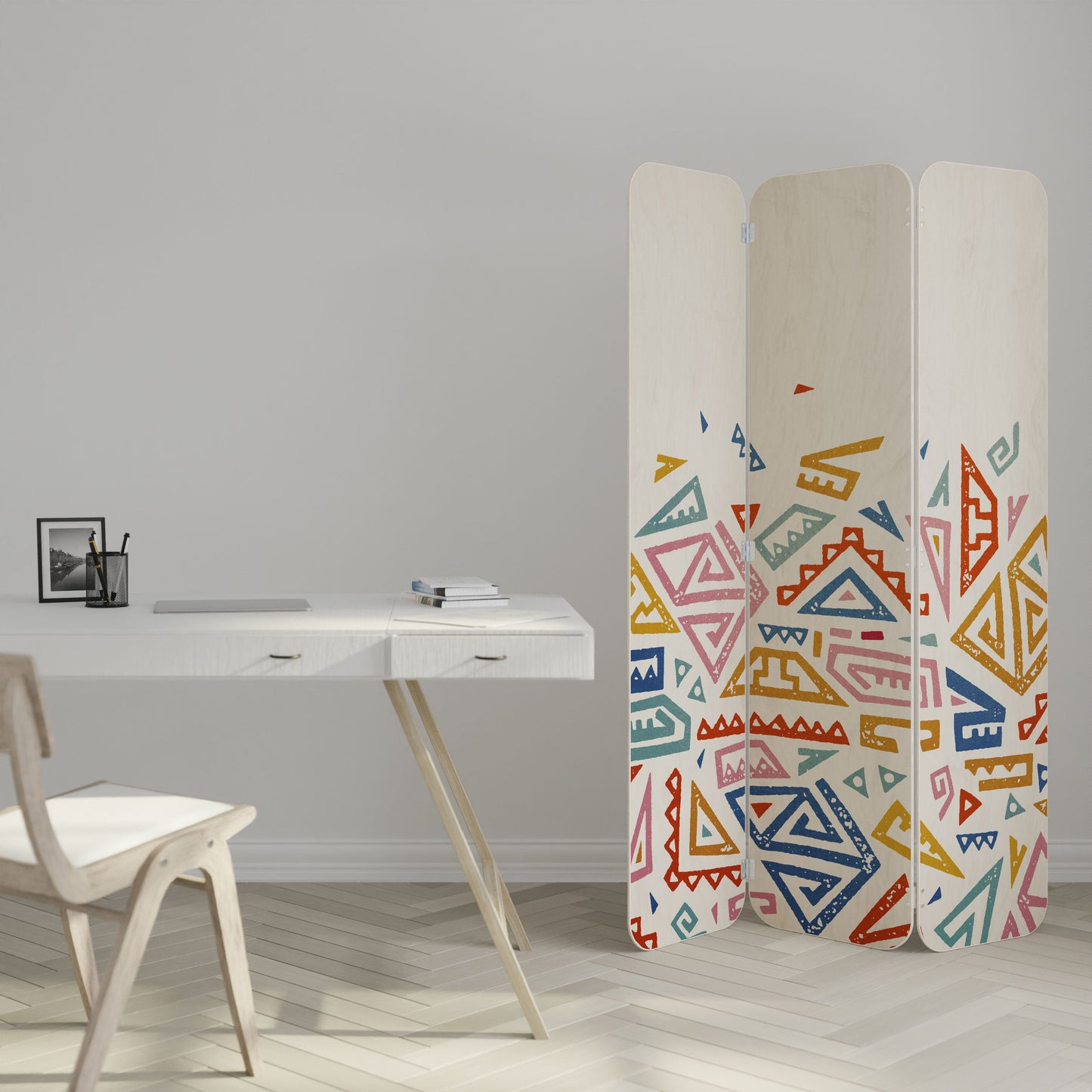 ANGULAR FEELING 3-Panel Plywood Room Divider