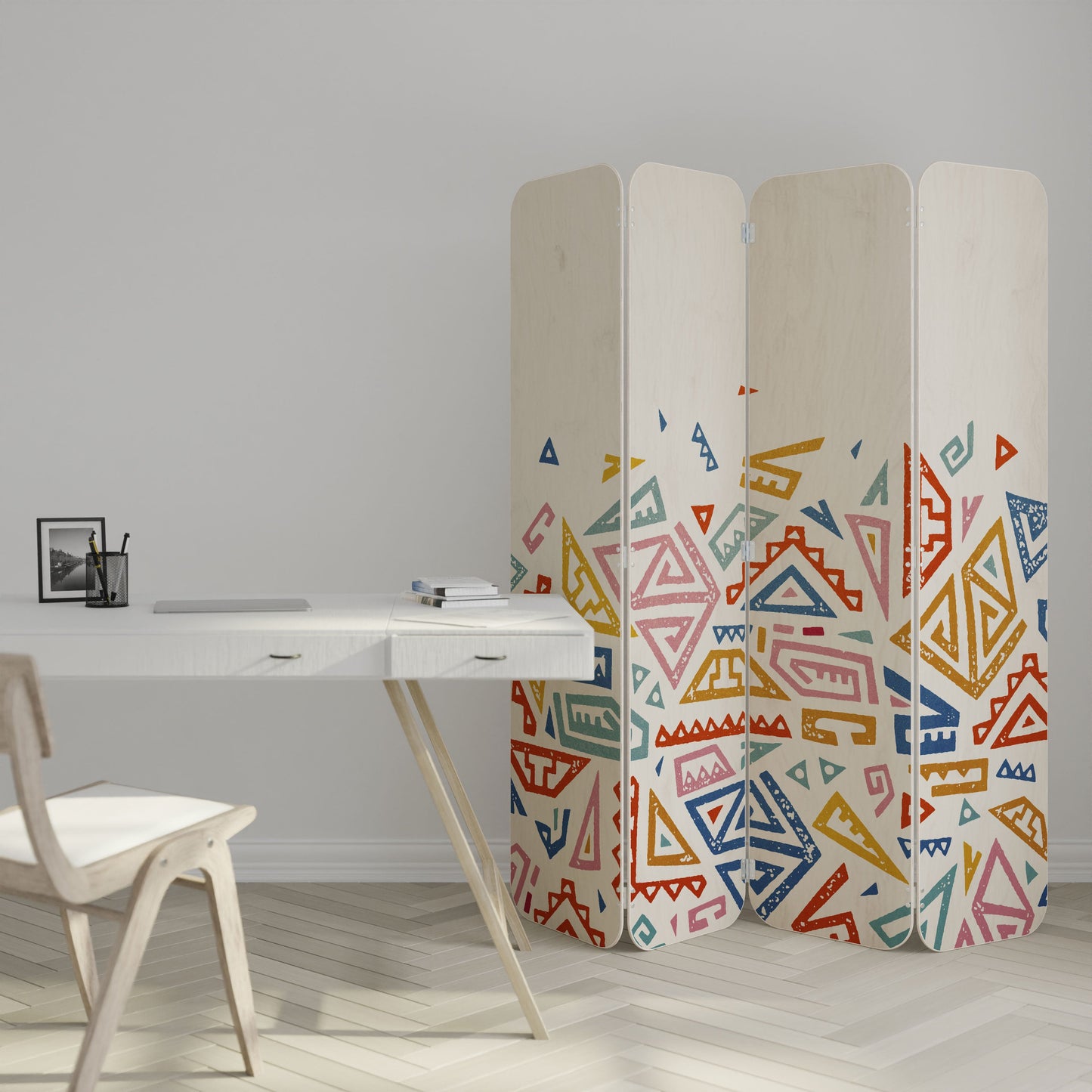 ANGULAR FEELING 4-Panel Plywood Room Divider