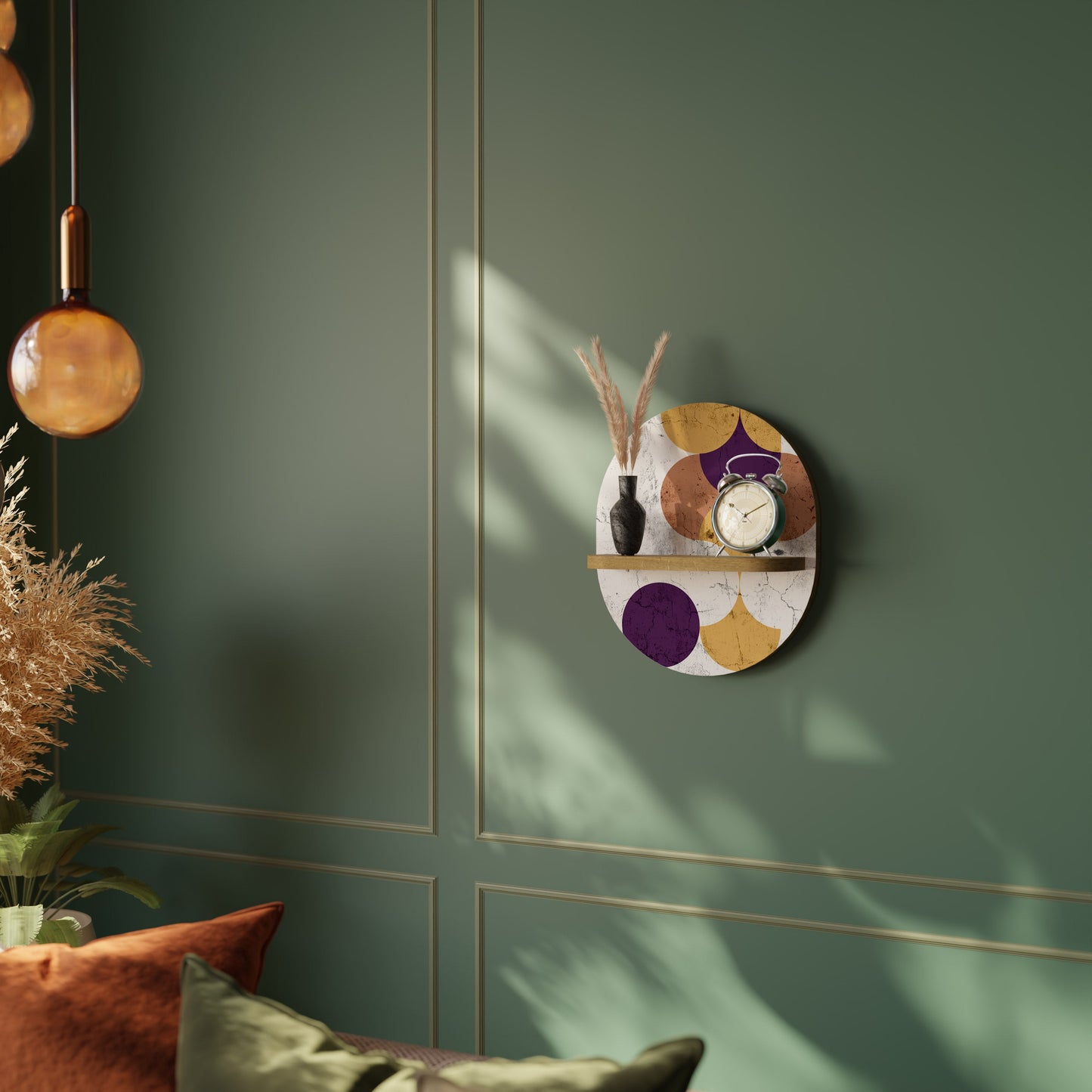 CRACKED GEOMETRY Oval Art Shelf In Oak Effect