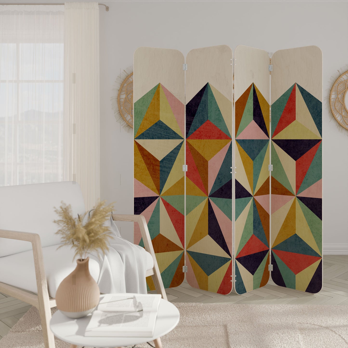 TESSELATE TREASURES 4-Panel Plywood Room Divider