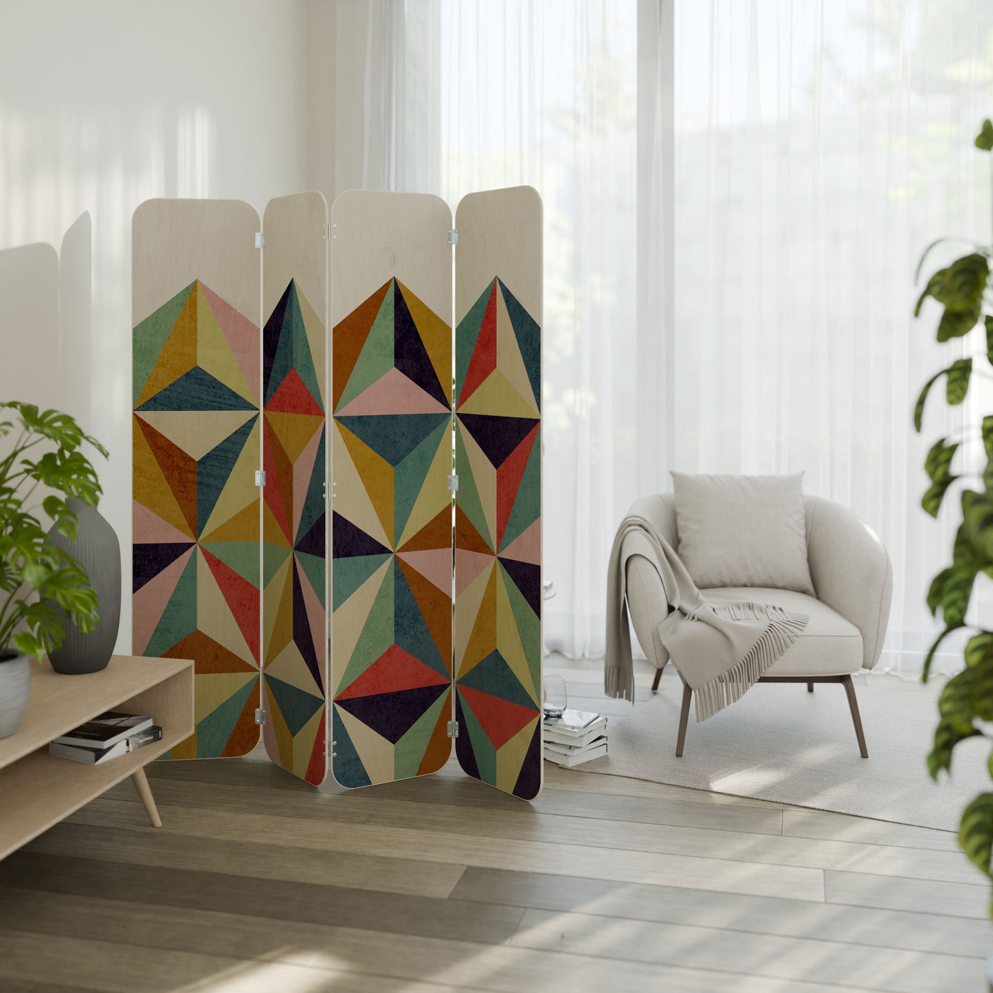 TESSELATE TREASURES 4-Panel Plywood Room Divider