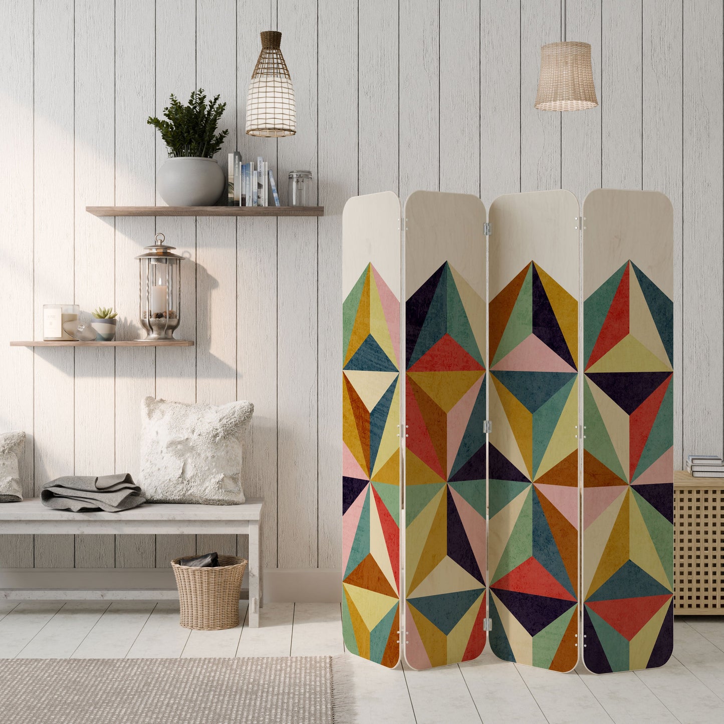 TESSELATE TREASURES 4-Panel Plywood Room Divider