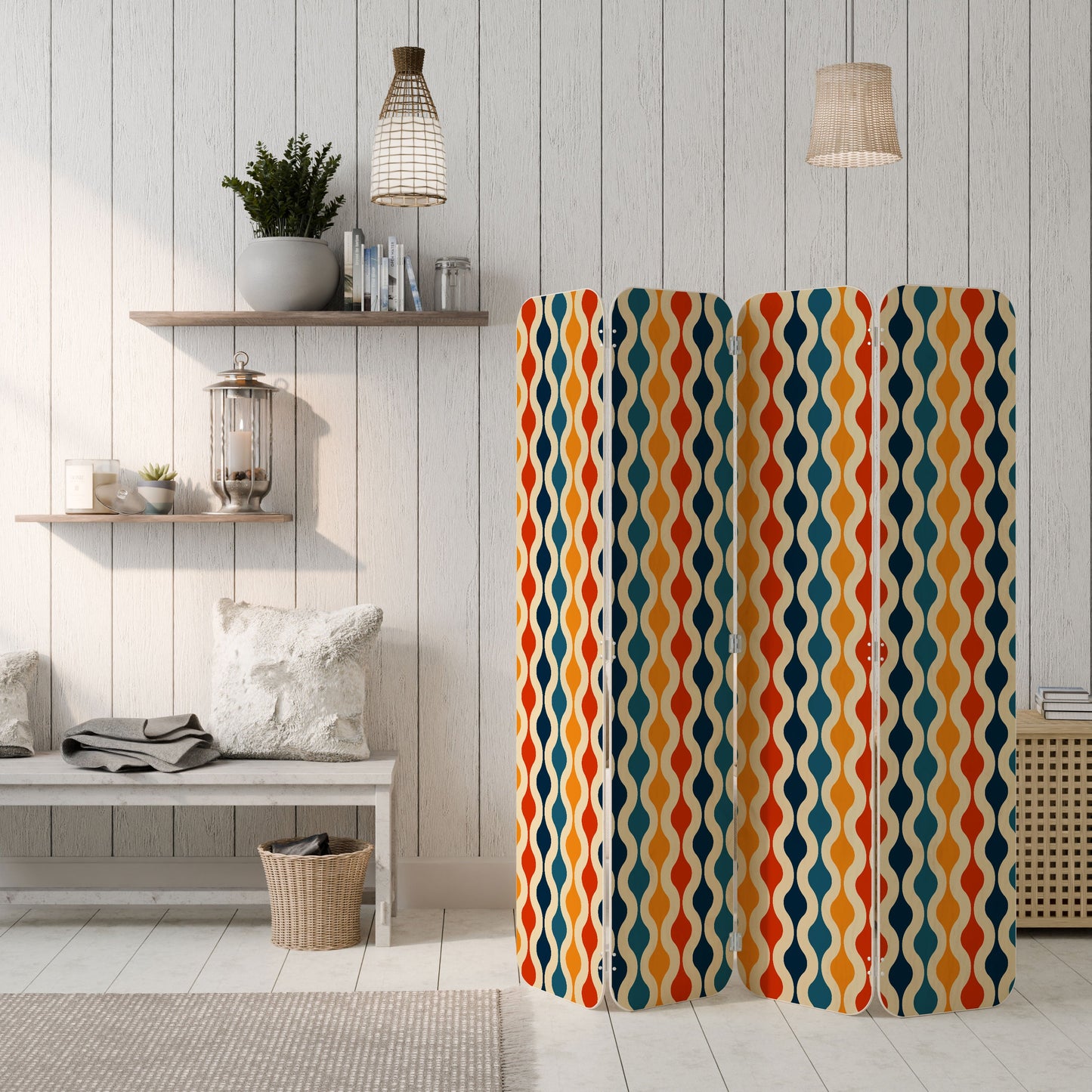 COLORFUL NOSTALGIA 4-Panel Plywood Room Divider