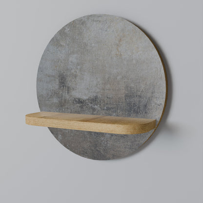 CONCRETE WALL Round Art Shelf In Oak Effect