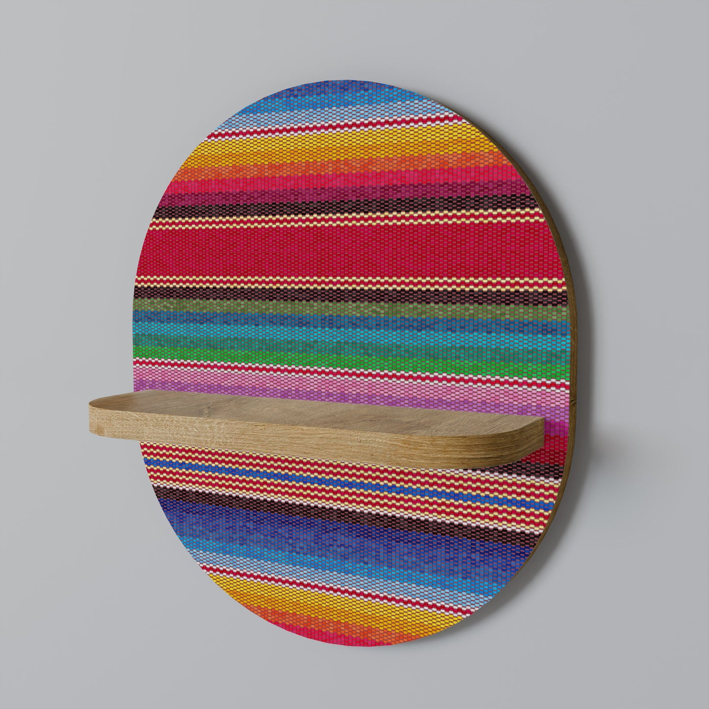 ETHNIC MEXICAN Oval Art Shelf In Oak Effect