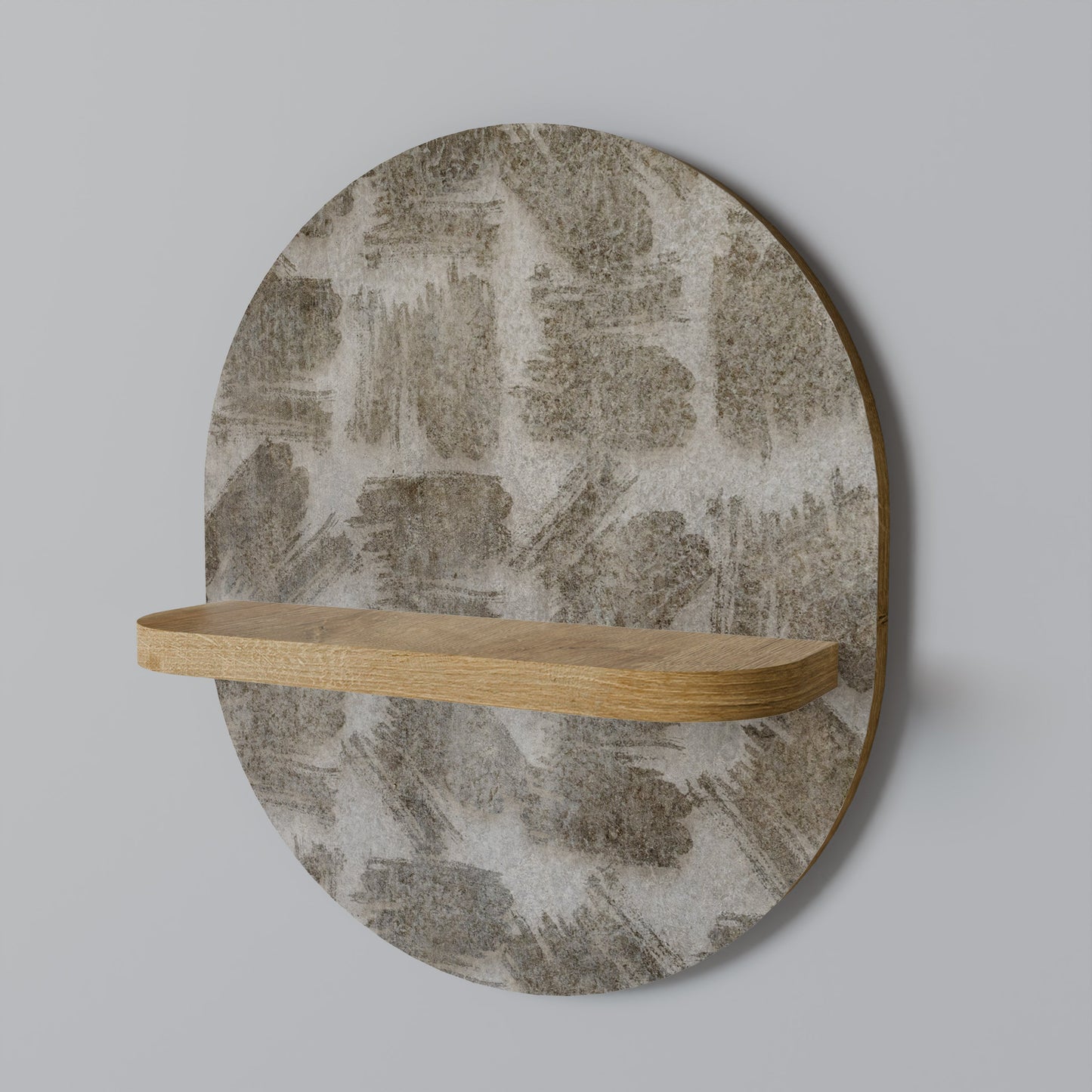 SLIGHTLY BLURRED Oval Art Shelf In Oak Effect