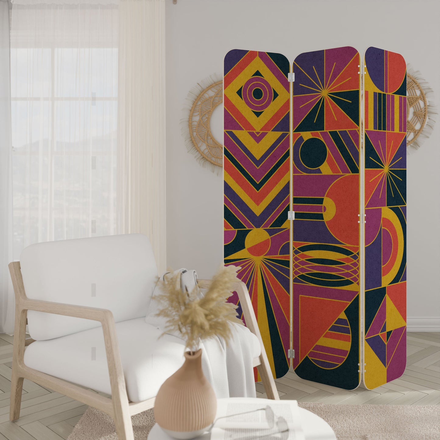 ELECTRIC PATTERNS 3-Panel Plywood Room Divider