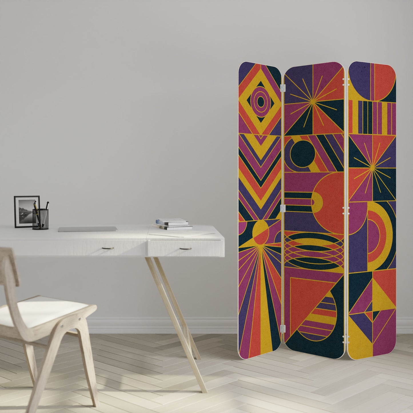 ELECTRIC PATTERNS 3-Panel Plywood Room Divider