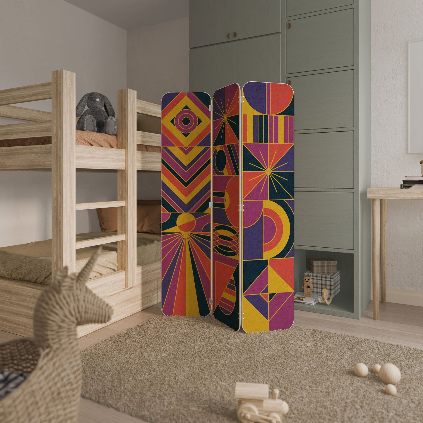 ELECTRIC PATTERNS 3-Panel Plywood Room Divider