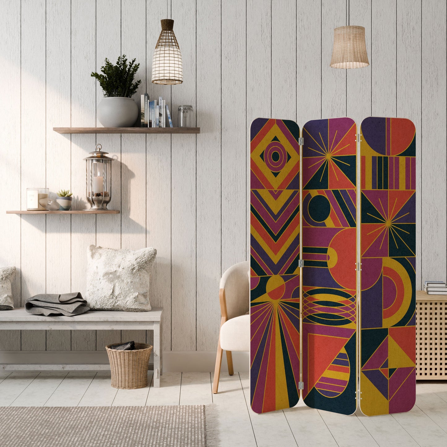 ELECTRIC PATTERNS 3-Panel Plywood Room Divider