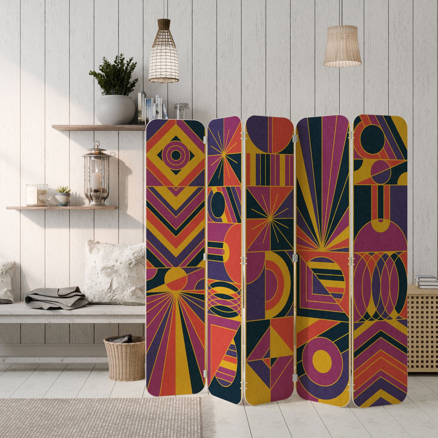 ELECTRIC PATTERNS 5-Panel Plywood Room Divider