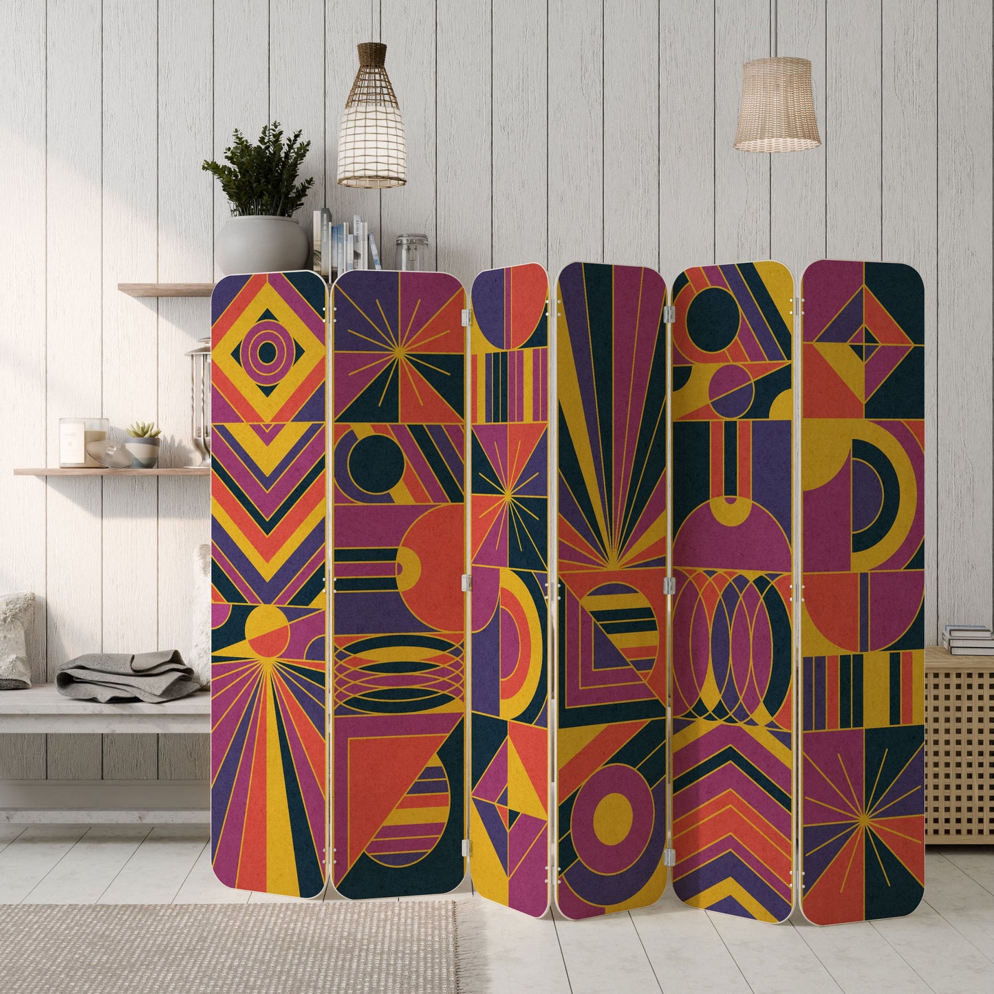 ELECTRIC PATTERNS 6-Panel Plywood Room Divider