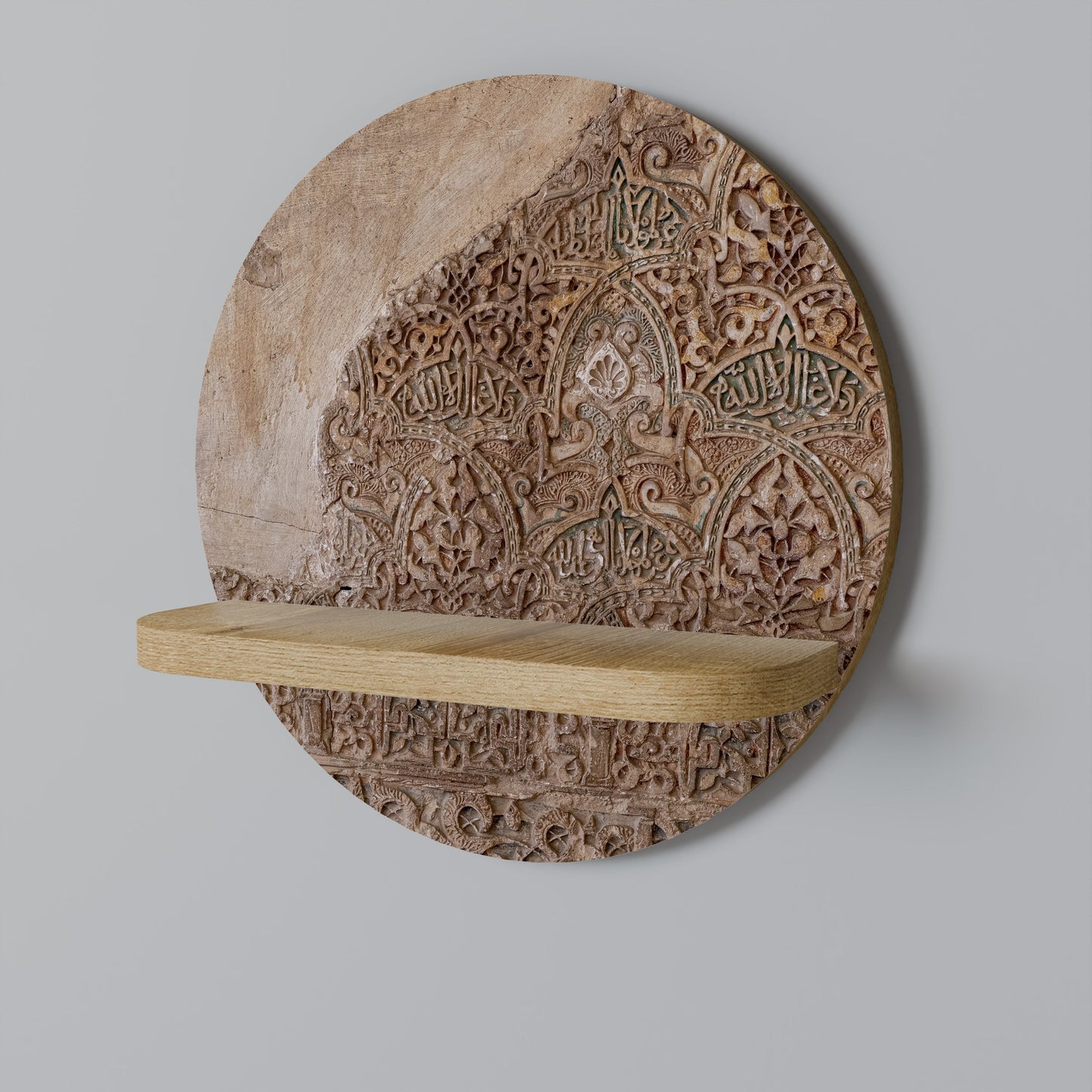 ARABESQUE WHISPERS Round Art Shelf In Oak Effect